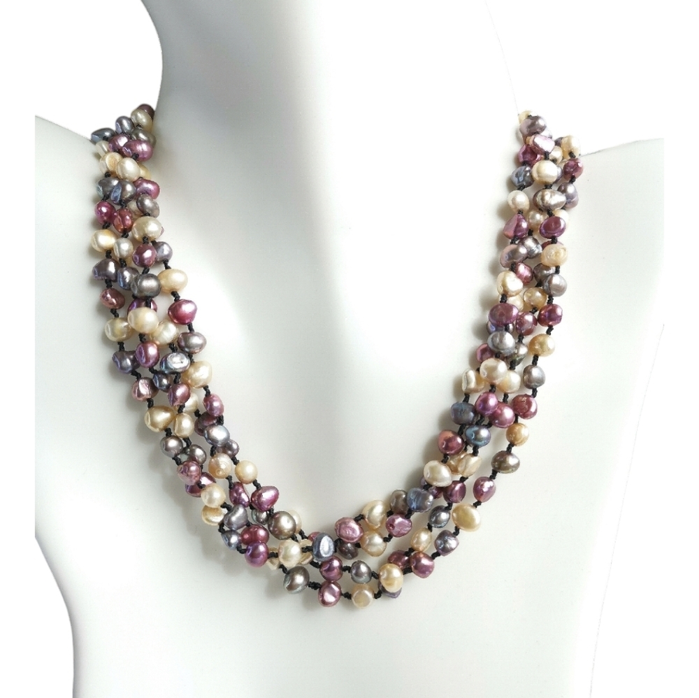 4 Row Multi Colour Freshwater Keshi Pearl Necklace 🆕